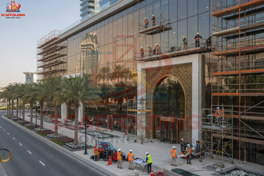Scaffolding systems used for mall construction, maintenance, and interior work in UAE
